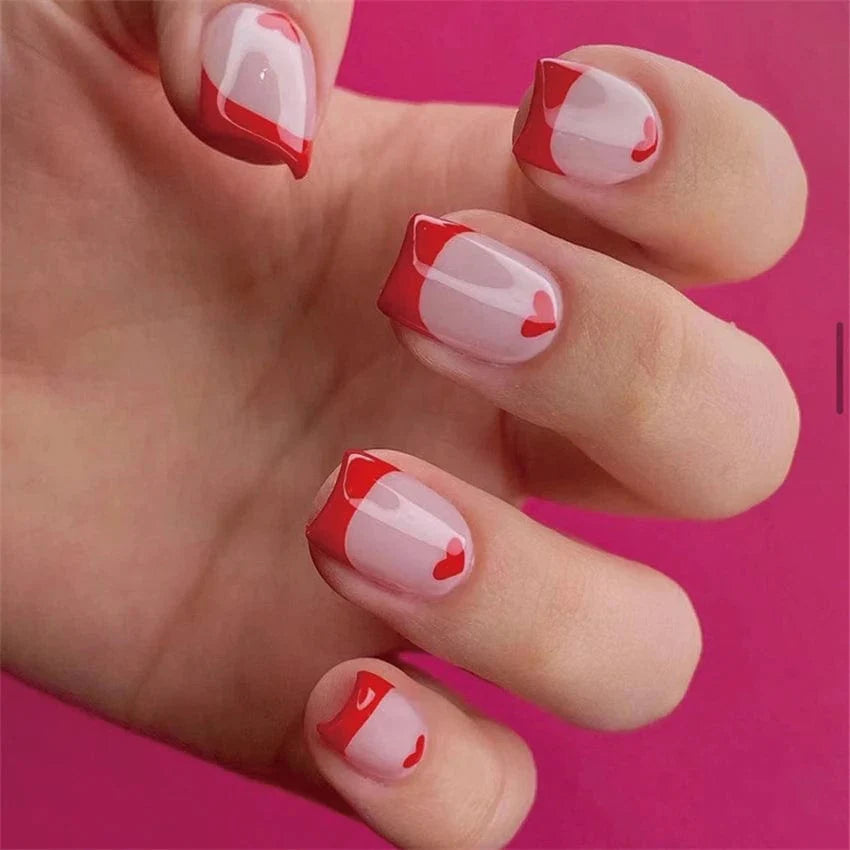 Showlu Pink Matte French Press On Nails with Leopard Design, 24-piece coffin acrylic false nails for manicure art.