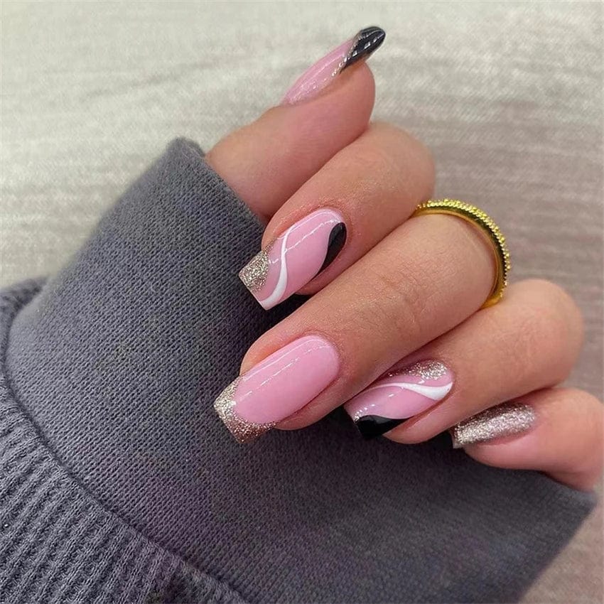 Showlu Pink Matte French Press on Nails with leopard coffin acrylic false nail set, 24-piece artificial press-on nails.