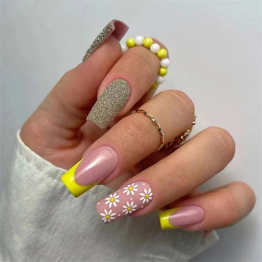 Showlu Pink Matte French Press on Nails with Leopard Coffin Acrylic false nails, 24-piece set, square head, stylish artificial press-ons.