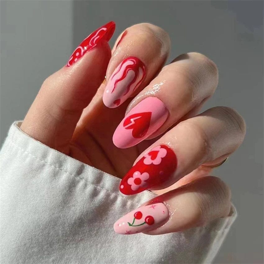 Showlu Pink Matte French Press on Nails with Leopard Coffin Acrylic set, featuring 24 press-on false nails with stylish design.