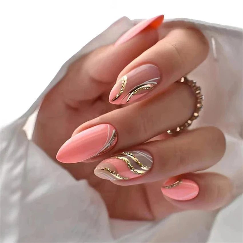 Showlu Pink Matte French Press on Nails with Leopard Coffin Acrylic false nails, 24-piece set, stylish nail art and press-on design.
