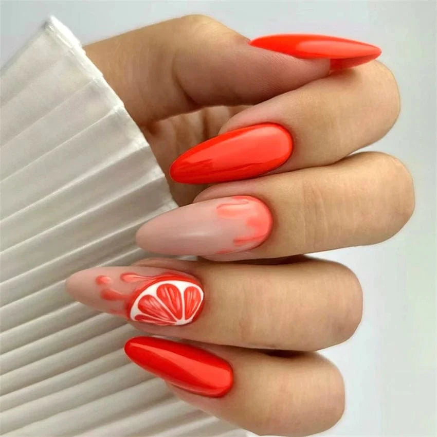 Showlu Pink Matte French Press on Nails with Leopard Art, 24-piece coffin acrylic false nails for trendy nail designs