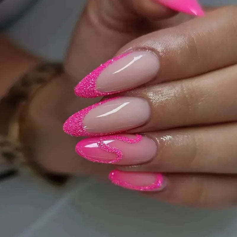 Showlu Pink Matte French Press on Nails with Leopard Coffin Acrylic false nails, 24-piece set, stylish and trendy artificial nails.