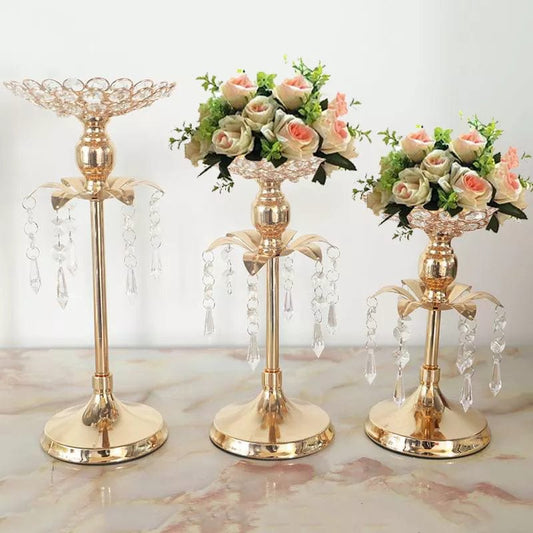  Showlu Fashion Store PEANDIM Gold Crystal Candle Holder Wedding Decoration Table Centerpieces Candelabra Birthday Party Flower Vase Holder Home Decor