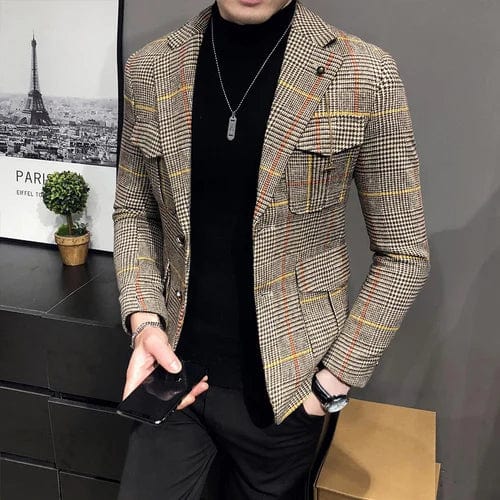 SHOWLU FASHION STORE Picture / Asia 3XL 75-80kg 2023 Spring Men Plaid Blazers British Printed Wedding Business Casual Blazer Suit Jacket Male Formal Blazers Plus Size S-3XL