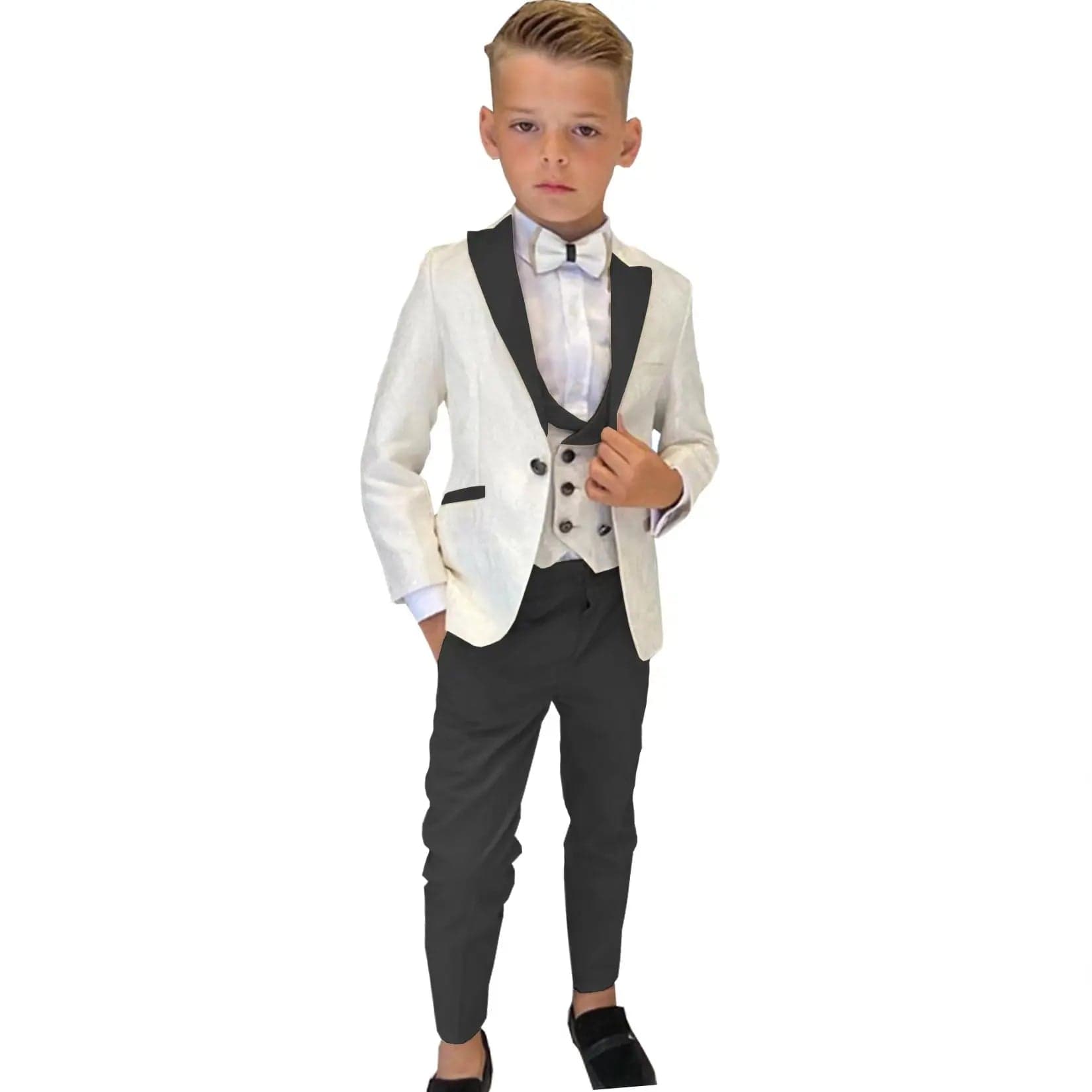 Showlu Fashion Store Picture Color 3 / 16t Boy Suits Costume 3 Pieces Child Ivory Jacquard Jacket Sets Flower Boys Formal Party Suit Kids Wedding Suit Tuxedo