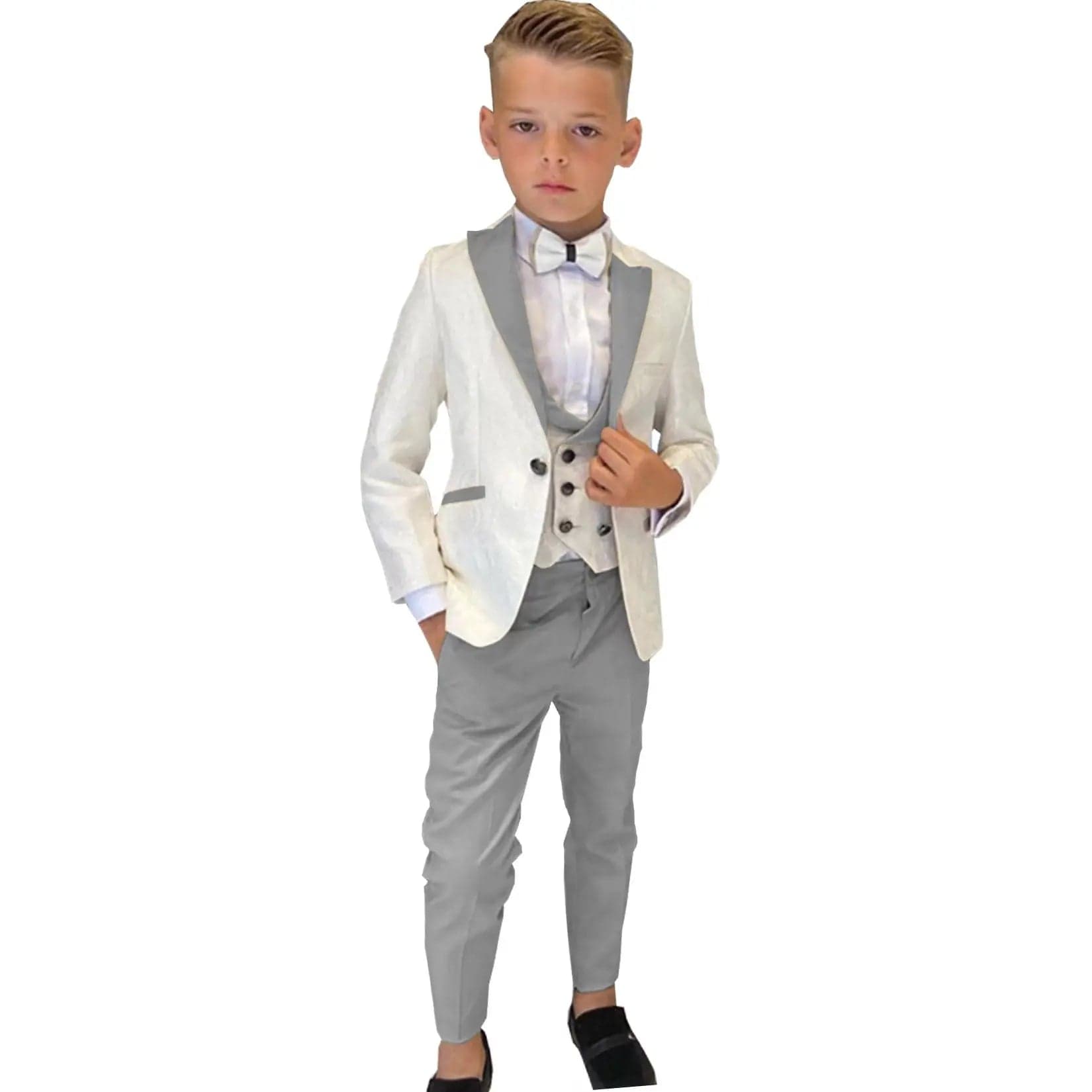 Showlu Fashion Store Picture Color 4 / 4T Boy Suits Costume 3 Pieces Child Ivory Jacquard Jacket Sets Flower Boys Formal Party Suit Kids Wedding Suit Tuxedo