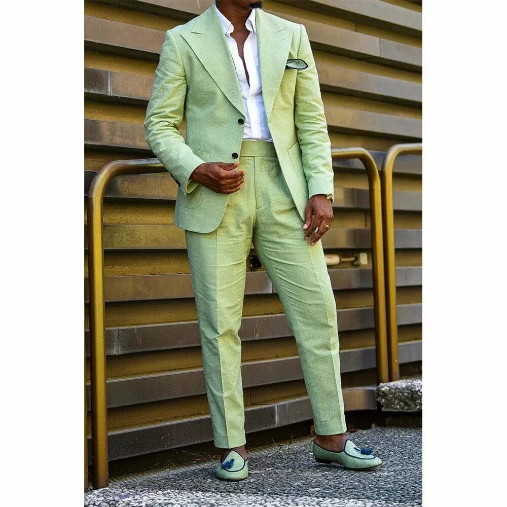 SHOWLU FASHION STORE picture color / 4XL Green Chic Men Suits 2 Piece Jacket Pants Full Sets Regular Length Peak Lapel Blazer Formal Costume Homme Male Clothing 2024