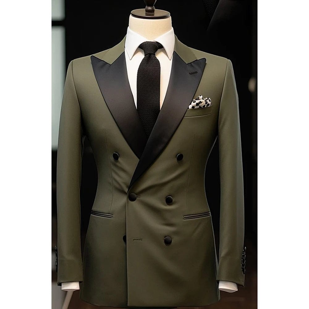 SHOWLU FASHION STORE Picture color / 6XL Formal Green Men Suits Double Breasted Black Peak Lapel Luxury Costume Homme Slim Fit Prom Male Clothing 2 Piece Jacket Pants