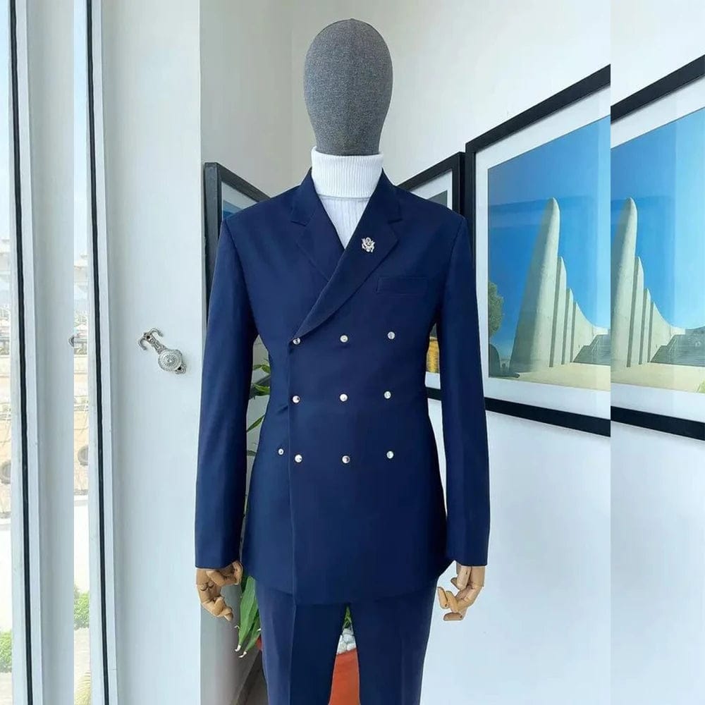 SHOWLU FASHION STORE Picture Color / 6XL Navy Blue Three Breasted Peaked Lapel Men's Suits Flat 2 Piece Jacket Pants High Quality Blazer Customized Full Set Formal Terno