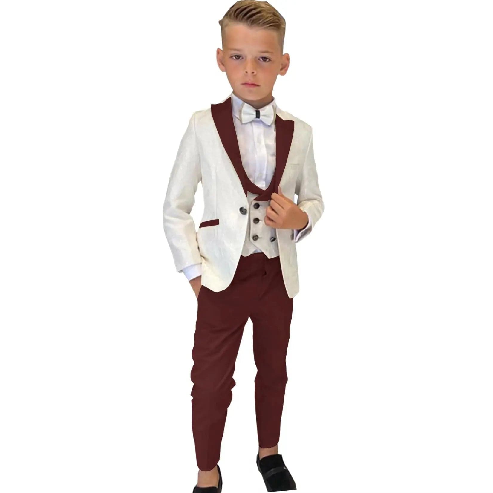 Showlu Fashion Store Picture Color 8 / 16t Boy Suits Costume 3 Pieces Child Ivory Jacquard Jacket Sets Flower Boys Formal Party Suit Kids Wedding Suit Tuxedo