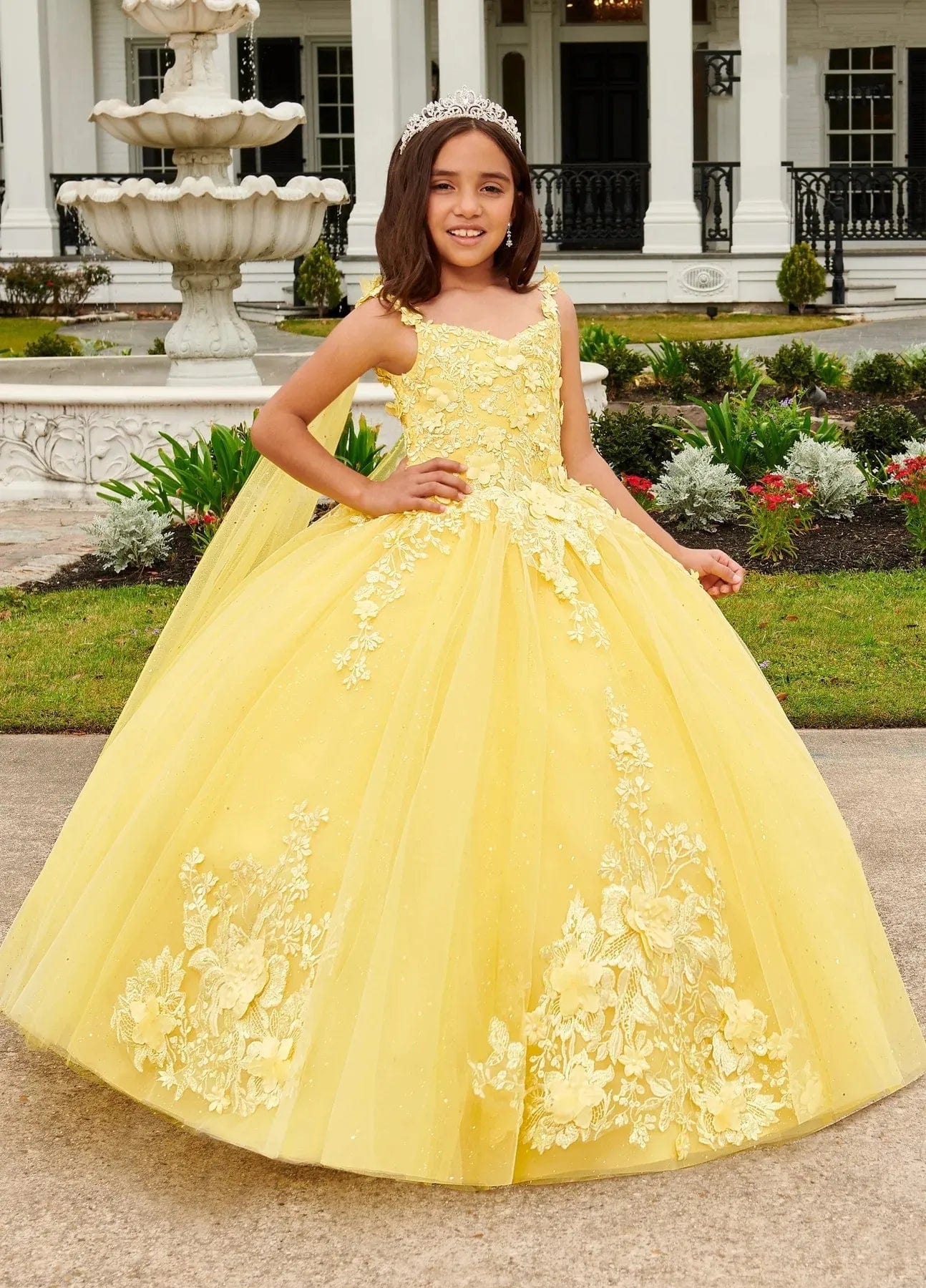  Showlu Fashion Store Picture color / Child-2 / CHINA Yellow Dresses Ball Gown O-neck Tulle Appliques Flower Girl Dresses For Weddings Pageant Dresses