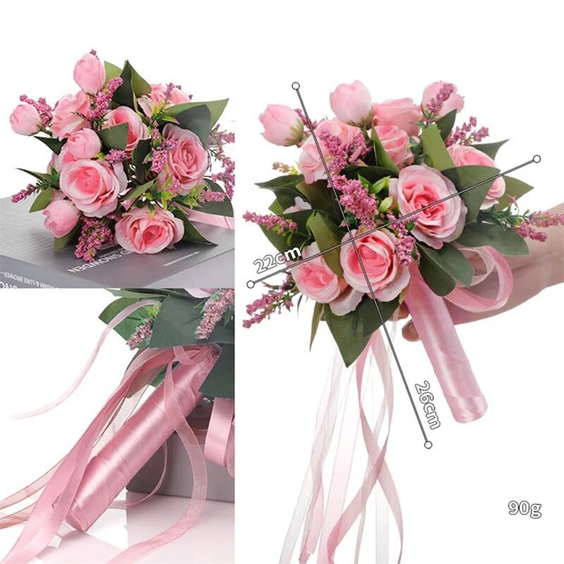 Showlu Fashion Store Pink 1 Bridal Bridesmaid Wedding Bouquet 12 Colors Roses Artificial Holding Flowers Mariage Bouquet Wedding Accessories