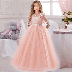  Showlu Fashion Store pink / 110 (3-4T) Teens White Lace Princess Bridesmaid Party Dresses Kids Dress For Girls Children Pageant Wedding Gown Evening Christmas Costume