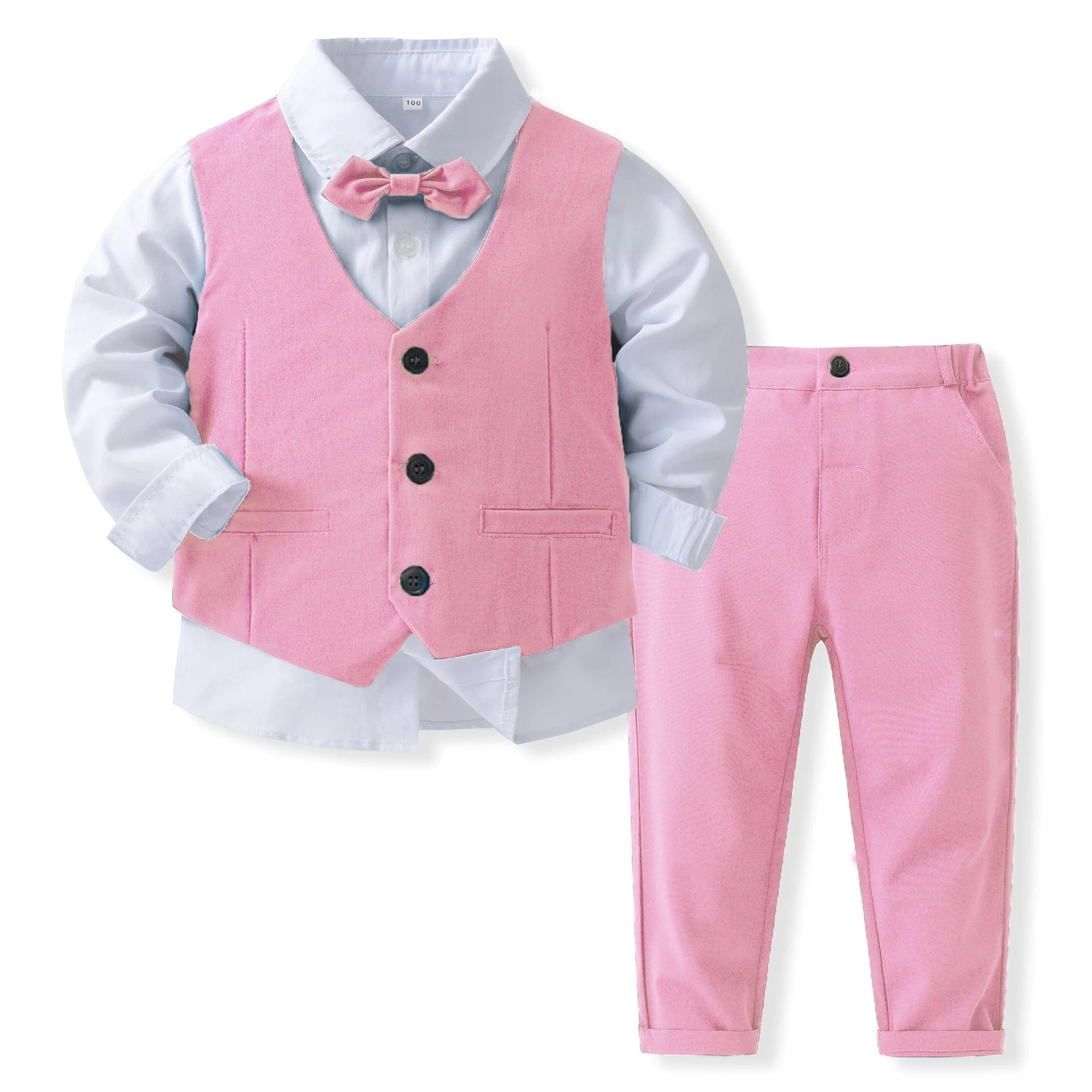  Showlu Fashion Store Pink / 12M Gentleman Outfits Birthday Costume for Boy Children Spring Autumn Boutique Clothing Set Solid Vest Suit Kids Cotton Formal Wears