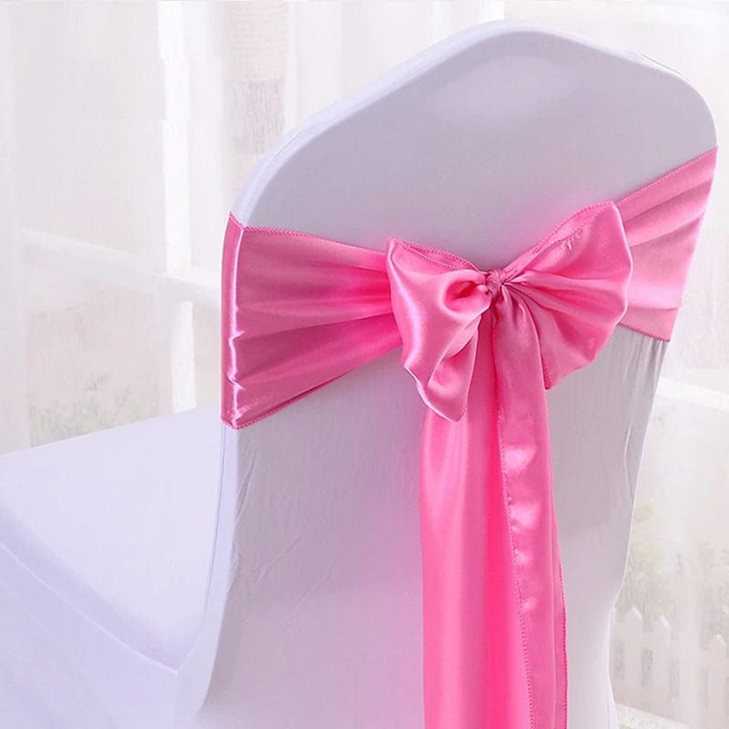  Showlu Fashion Store PINK / 15x270 cm Satin Chair Sash Wedding Decoration Bow Tie Band Birthday Party Hotel Show Nice Design Shiny Colour