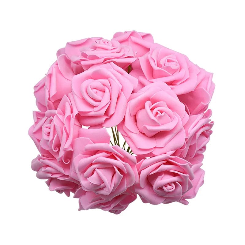 Showlu Fashion Store Pink 24pcs 7cm White Rose Artificial PE Foam Rose Flower Wedding Decoration Bridal Bouquet Scrapbooking Craft Fake Flowers DIY Suppli