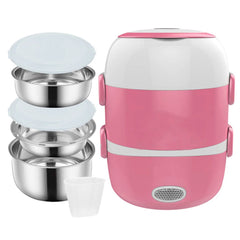 Showlu Fashion Store Pink / 3 Layer / EU Plug 220V Mini Rice Cooker Electric Lunch Box Portable Food Warmer 1/2/3 Layers Stainless Steel Container For Home Office School