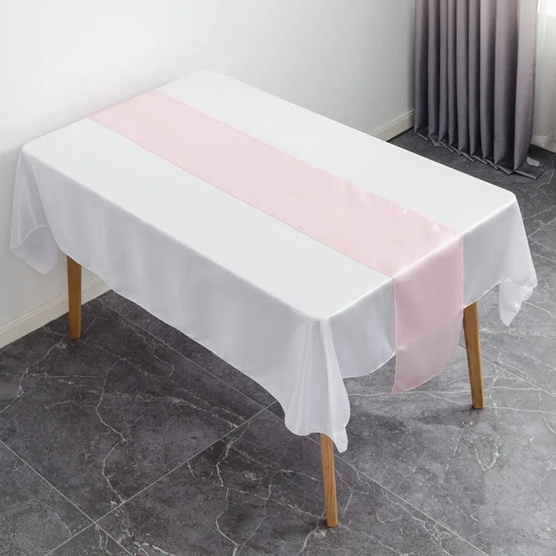 Showlu Fashion Store pink / 30X275CM 12x108 Inch Satin Wedding Table Runners for Wedding Banquet Table Decorations Bright Silk Smooth Spring Party Chair Sashes Bows