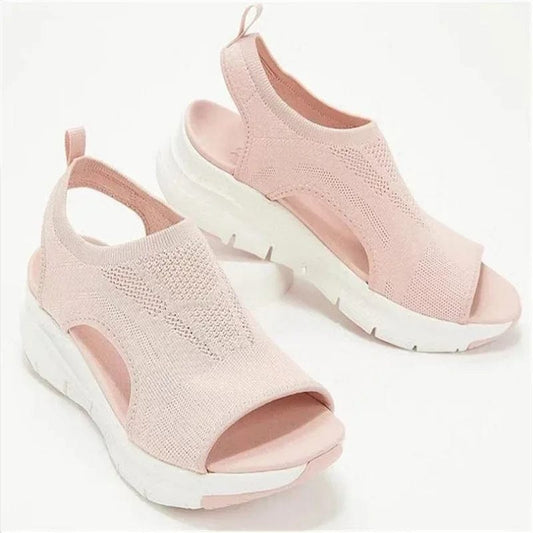  Showlu Fashion Store Pink / 35 Women Summer Mesh Casual Sandals Ladies Wedges Outdoor Shallow Platform Shoes Female Slip-On Light Comfort Shoes Plus Size