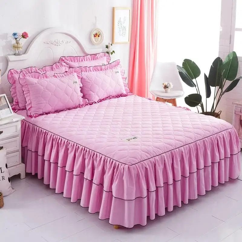  Showlu Fashion Store Pink / 3PCS 120x200cm Solid Color Elastic Thickened Velvet Bunk Mattress Protective Cover Bedding Non-Slip Breathable King Skirt Individual Pillowcase