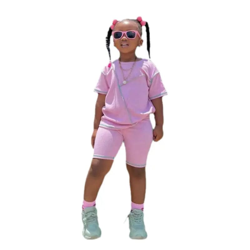 Showlu Fashion Store Pink / 3T（户外运动） 1-8Y Pink Children's Clothes Girls Short Sleeve T Shirt+Shorts Pants Casual Baby Kids Clothing 2pcs/set For Girl