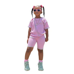 Showlu Fashion Store Pink / 3T（户外运动） 1-8Y Pink Children's Clothes Girls Short Sleeve T Shirt+Shorts Pants Casual Baby Kids Clothing 2pcs/set For Girl