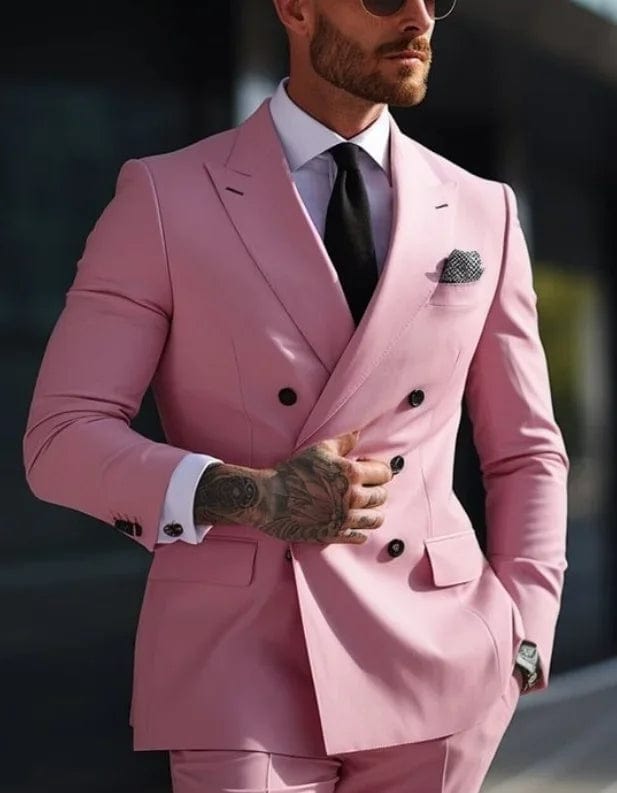 SHOWLU FASHION STORE Pink / 3XL High Quality Brown Men Suits 2024 Double Breasted Bespoke Wedding Suit Peaked Lapel Formal Blazer Slim Fit 2 Piece Jacket Pants