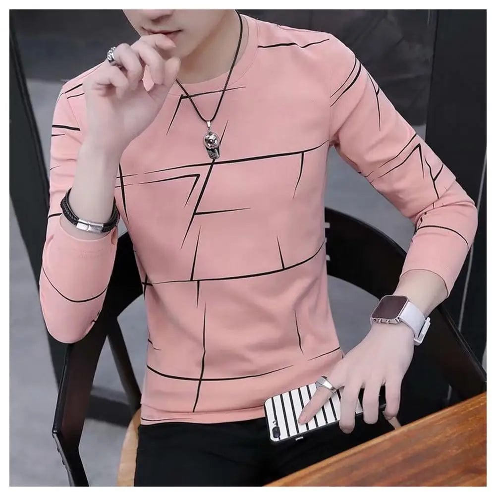  Showlu Fashion Store Pink / 3XL Men Long Sleeve T-shirt Soft Breathable Men's Contrast Color T-shirt Stylish Long Sleeve Top for Commute Fall Spring Men T-shirt