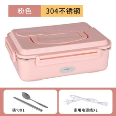  Showlu Fashion Store Pink 4-compartment tableware + household No Water Injection Electric Lunch Box Plug-in Electric Heating Car Lunch Box 304 Multi-Functional Fabulous Dishes Heating up Appliance Convenient Meal Box