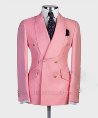 SHOWLU FASHION STORE Pink / 4XL(EU58 or US48) 2024 Suit For Mens Groom's Wedding 1 Pieces Slim Fit Blazer Wide Shawl Lapel Luxury Men Suit Custom Made Tuxedo Gold Button