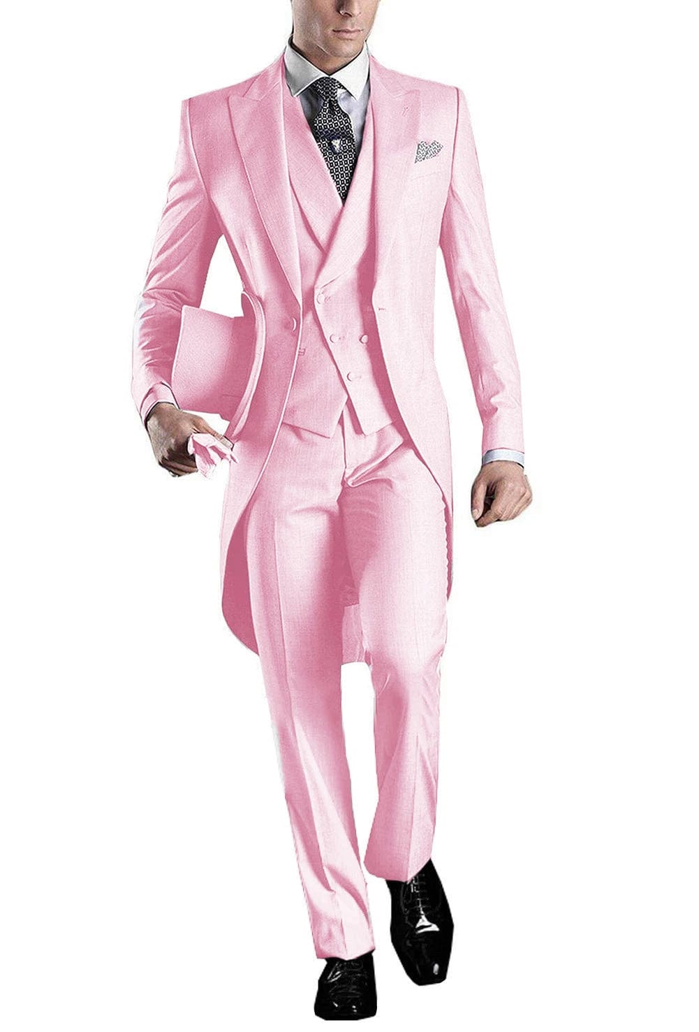  Showlu Fashion Store Pink / 4XL Solid Men's Tailcoat Suit Set Business Tuxedos for Men Wedding Suit Coat Pants Vest 3 Pcs Set Dress Blazers Jacket Trousers