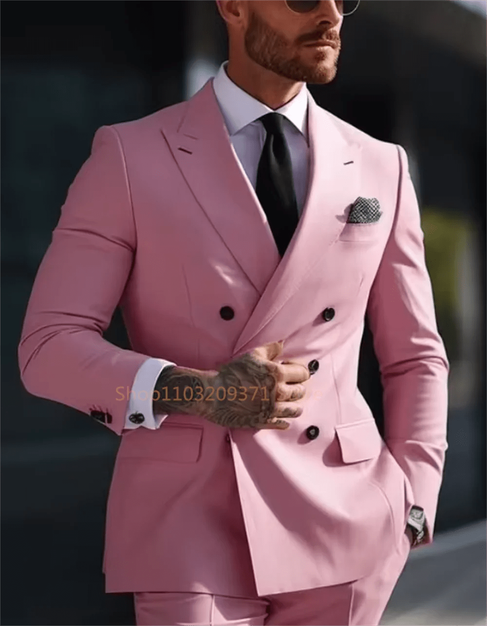 SHOWLU FASHION STORE Pink / 5XL(EU60 or US50) High Quality Brown Men Suits 2024 Double Breasted Bespoke Wedding Suit Peaked Lapel Formal Blazer Slim Fit 2 Piece Jacket Pants