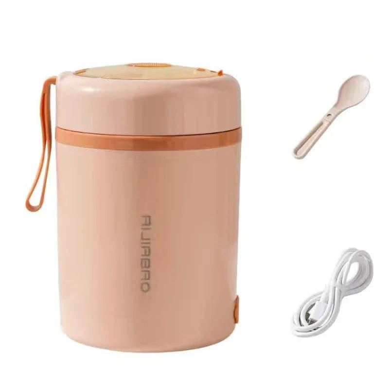 Showlu Fashion Store Pink / 600ML 0.6L Stainless Steel USB Plug Electric Heated Lunch Box 12V 24V 5V Car Truck Office Outdoor Portable Food Warmer Container Set