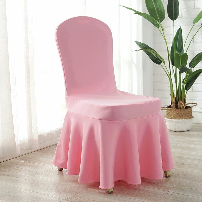  Showlu Fashion Store Pink air layer Sun skirt chair cover Thickened Air Layer Conference Hotel White Banquet Elastic Chair Cover Hotel Dedicated for Home Use and Restaurants Chair Cover One-Piece