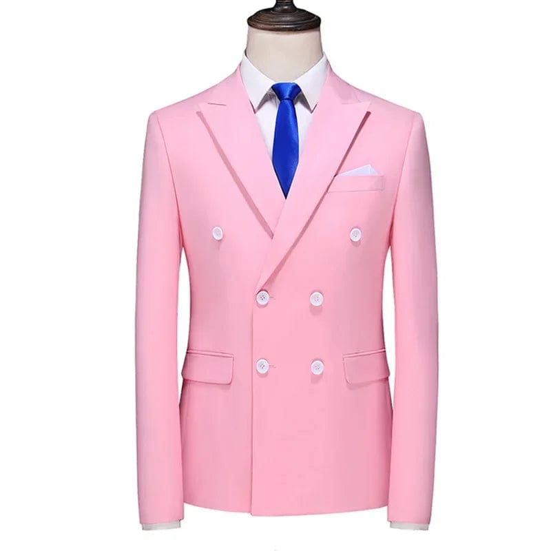  Showlu Fashion Store Pink / Asia L(168cm-58kg) / CHINA Plus Size M-6XL Men Slim Fit Double Breasted Blazer Formal Blazer Men Casual Suit Jacket Costume Homme Party Prom Social Blazers