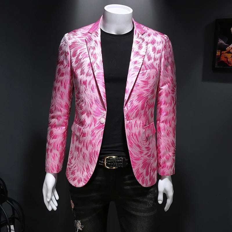 SHOWLU FASHION STORE Pink / Asia M 45-53KG Spring Luxury Embroidery Men Blazers New Men Gold Yarn Casual Suit Jacket Stage Dress High Quality Wedding Business Bleazer Man