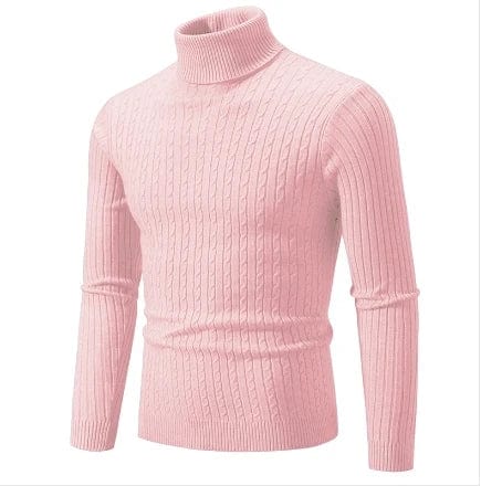 SHOWLU FASHION STORE Pink / Asian 3XL(70-95Kg) New Men's High Neck Sweater Solid Color Pullover Knitted Warm Casual Turtleneck Sweatwear Woolen Mens Winter Outdoor Tops