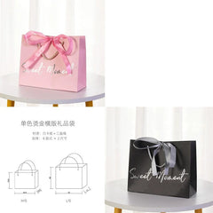 SHOWLU FASHION STORE Pink + Black Gift Bag 2 Pack / Medium 24.5*9.5*19.5cm Gift Bag Tote Bag Gift Birthday Gift Mother's Day Paper Packaging Bags Minimalist Box Fancy