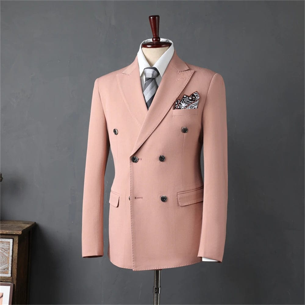 SHOWLU FASHION STORE Pink Blazer / 4XL(79-85kg) Autumn Winter Double Breasted Men's Formal Suit Set, Jacket, Vest, Pant, Slim Fitting Office Business Tuxedo Set For Men