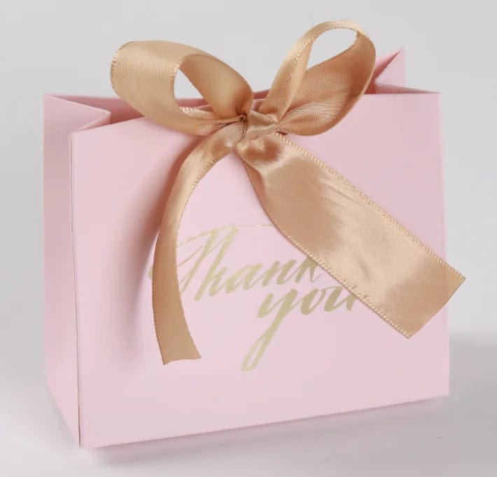  Showlu Fashion Store pink brown / 4.5x1.8x3.Inches / 50pcs Elegant Mini Pink Thank You Gift Bags - 50 Pack