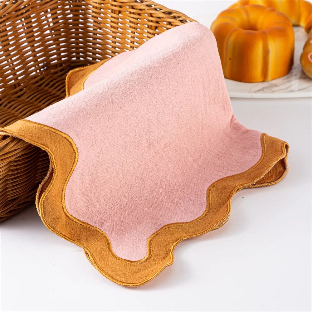 Showlu Fashion Store Pink Clay -Turmeri 1pcs Pink Clay & Turmeric 100% cotton Scalloped Placemats Wedding Decorations Cotton placemats 50*35CM Countryside Style