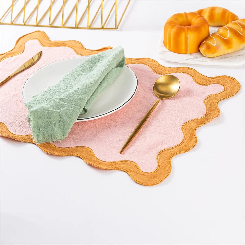 Showlu Fashion Store Pink Clay -Turmeri 1pcs Pink Clay & Turmeric 100% cotton Scalloped Placemats Wedding Decorations Cotton placemats 50*35CM Countryside Style