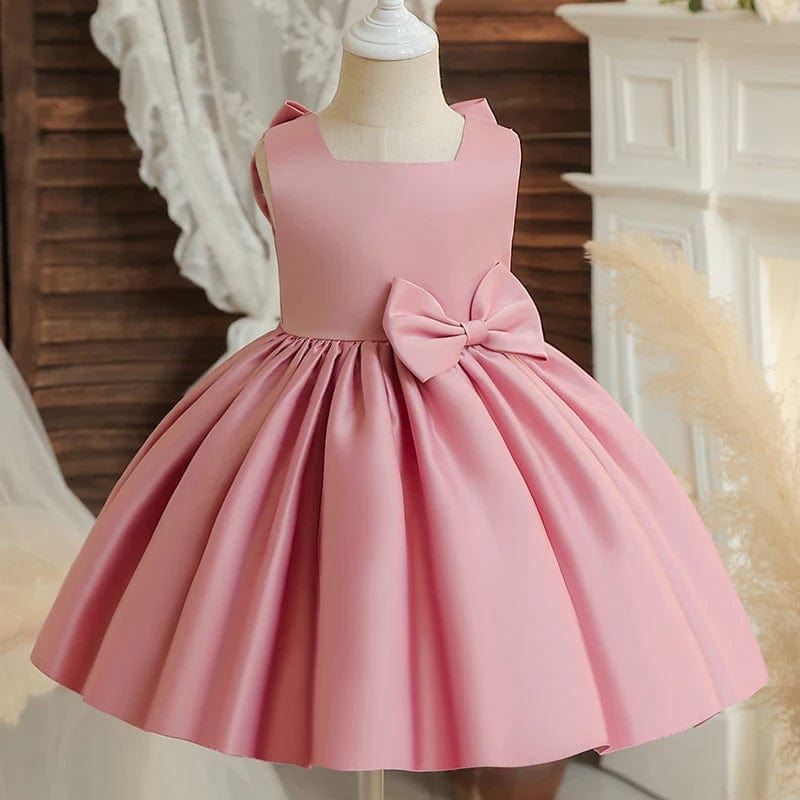 SHOWLU FASHION STORE Pink Dress / 4T Toddler Baby Girls Summer Big Bow Baptism Dresses for Birthday Party Wedding Dress Children Costumes Princess Fluffy Prom Gown