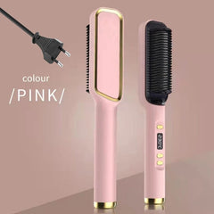  Showlu Fashion Store Pink EU Electric Hot Comb Multifunctional Straight Hair Straightener Comb Negative Ion Anti-Scalding Styling Tool Straightening Brush