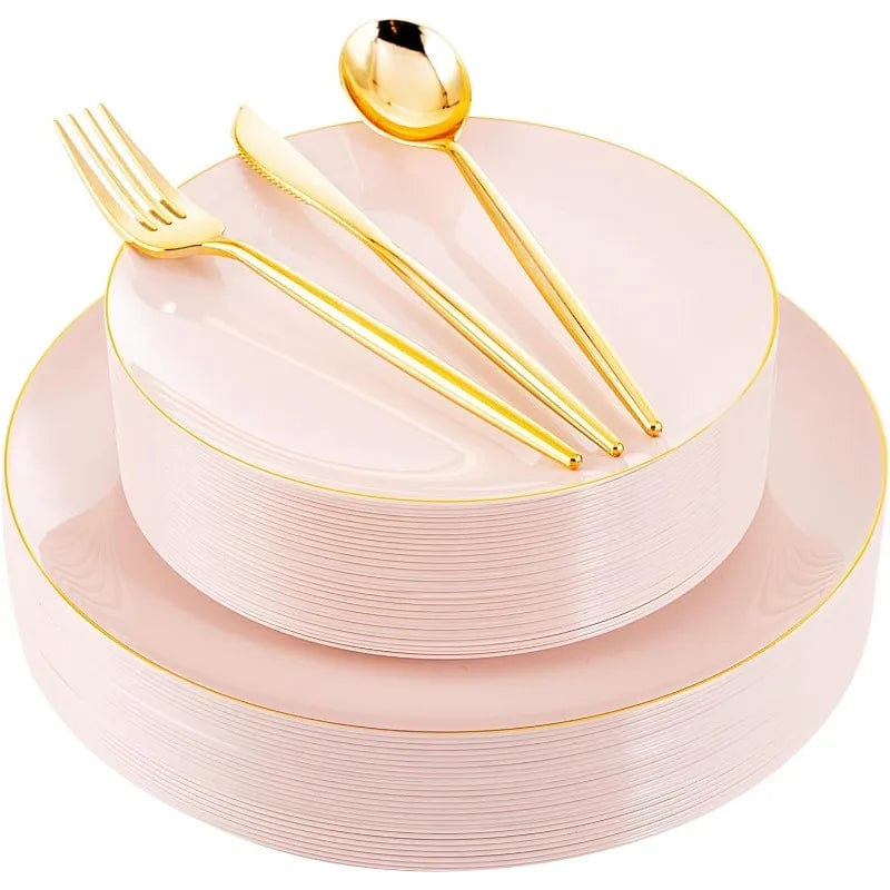 Showlu Fashion Store Pink Gold / United States 150Pcs Gold Plastic Plates Disposable Green Plastic Plates with Gold Rim Disposable Dinnerware: 30 Green Dinner Plates