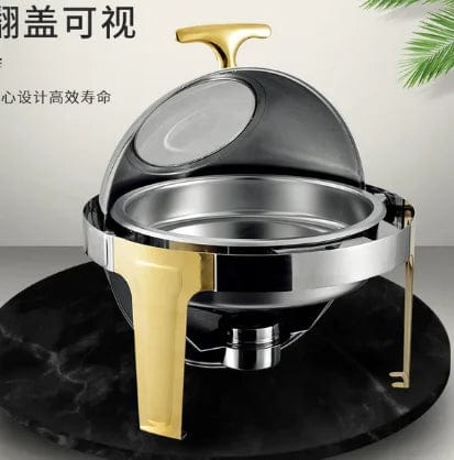  Showlu Fashion Store Pink Luxury custom made roll top round buffet chafing food equipment food warmer set chaffing dish chefing dishes for catering