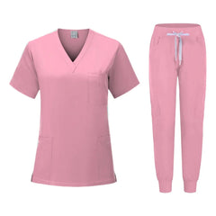 SHOWLU FASHION STORE Pink / M Hot Sale Anti Wrinkle Washable Soft Fabric Nurse Scrubs Hospital Uniform Medical Scrubs Women Jogger Scrubs Sets Pair