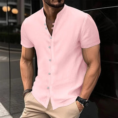  Showlu Fashion Store pink / M Trendy Cotton Linen Casual Shirt for Men