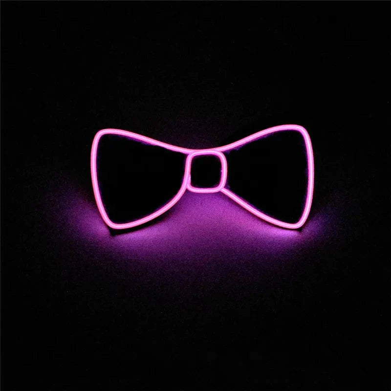 Pink Showlu LED Neon EL Wire glowing bow tie, luminous party light-up accessory for costumes, events, and stage performances.